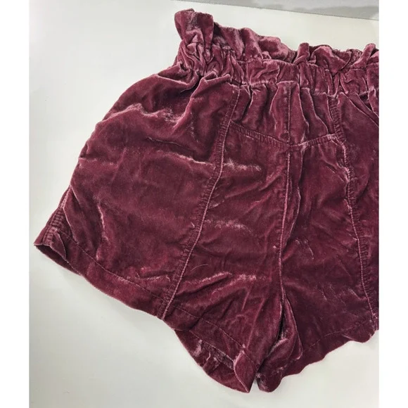 Free People At First Sight Velvet Paperbag Shorts High Rise Red Wine Burgundy XS - Picture 10 of 12